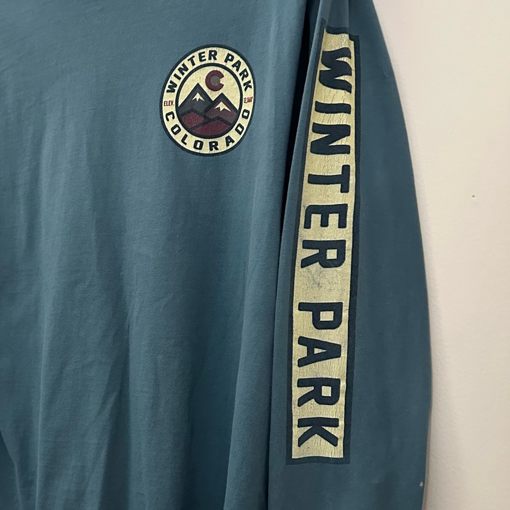 Winter Park Colorado Long Sleeve Graphic Tee Muted Green/Blue Size S - Picture 10 of 12